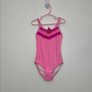 NWT Girls 130 - 8 US HANNA ANDERSSON 1pc SWIMSUIT pink criss-cross Ruffle